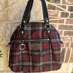 Coach Red and Black Plaid Shoulder Bag
